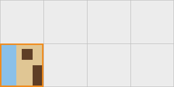 A 4x2 framebuffer, mostly empty, with one tile copied into a single highlighted slot